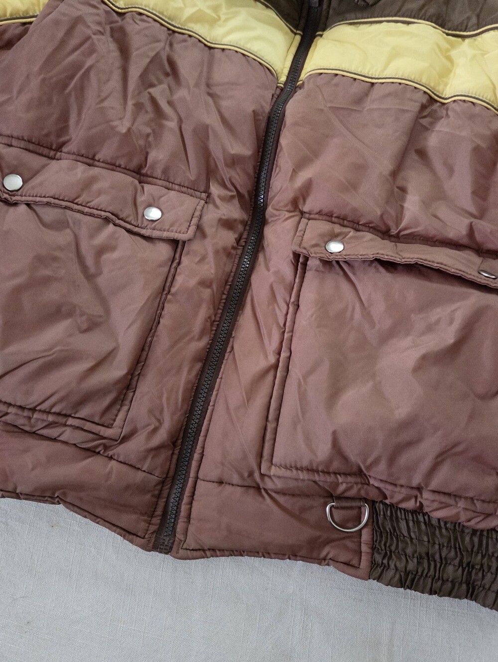 Vintage Men's Brown & Yellow Colorblock Puffer Jacket XL Neutral - Picture 7 of 14